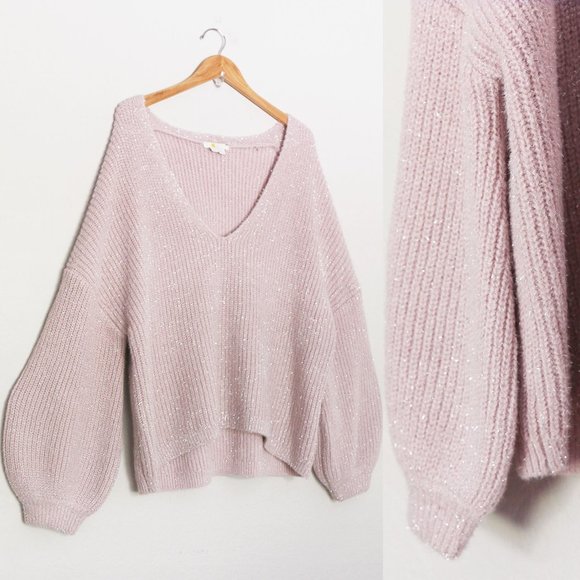 Boden Chunky Fluffy V Neck Wool Blend Sweater Metallic Sparkly Cameo Pink 16/18 - Picture 13 of 16